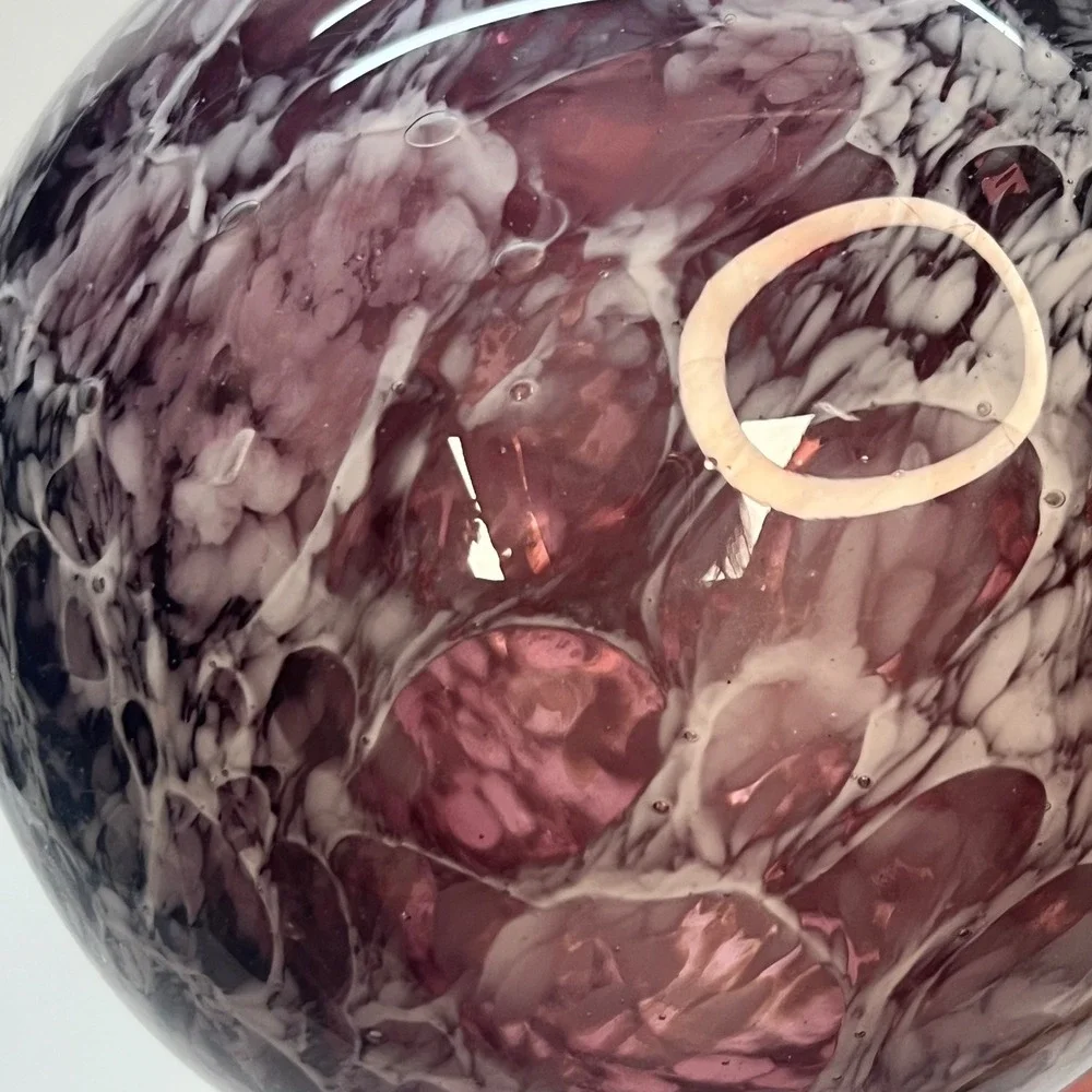 Amethyst‎ Purple White Art Glass Vase Hand Blown Mottled Orb Round Bud Vase 4.5